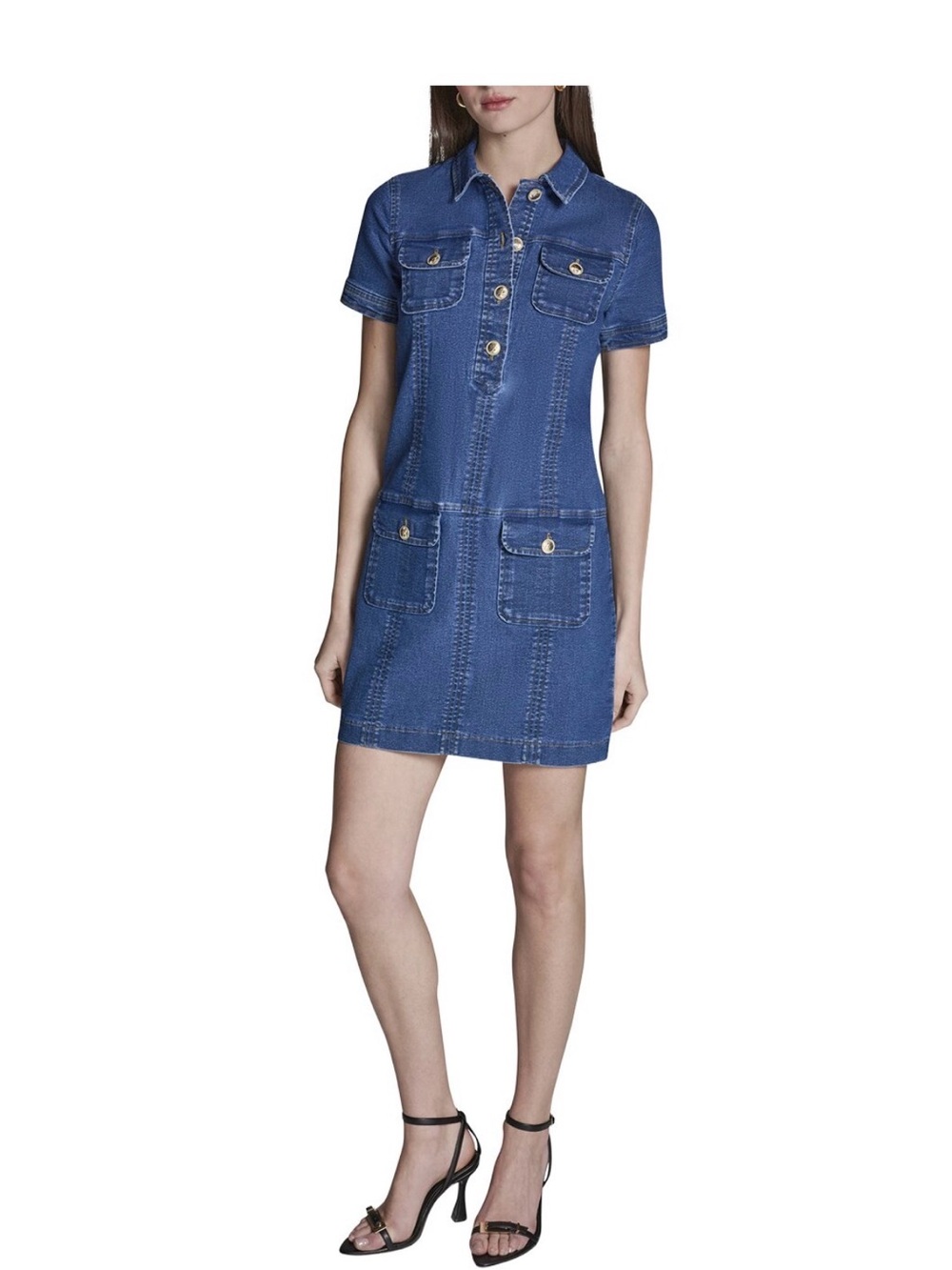 BCBG Blue Denim Short Sleeve Mini Dress
